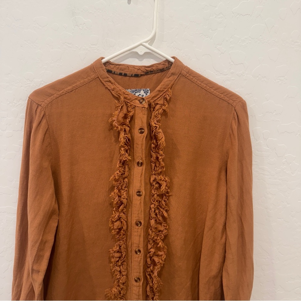 Anthropologie Pilcro Ruffled Placket Linen Blend Shirt Womens Small Button Front - Picture 3 of 7